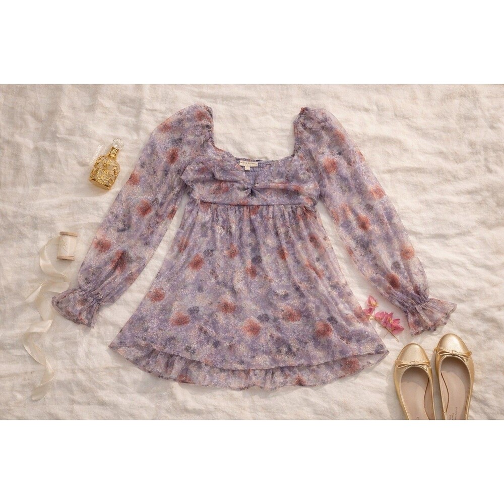 Floral Babydoll Mini Dress Sheer Romantic Fairycore Cottagecore Boho Festival